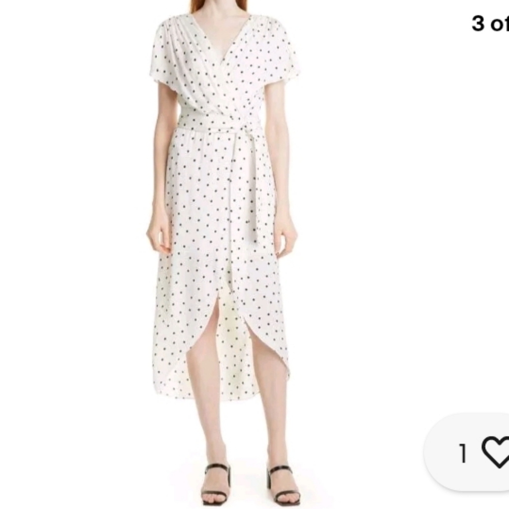 Alice Olivia Darva white polka dot faux wrap dress